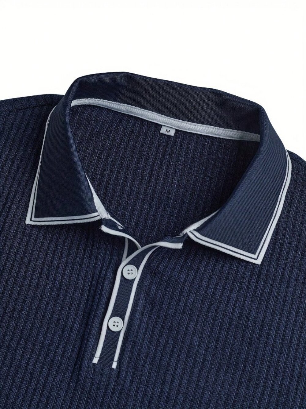 Navy Blue Casual Men's Textured Pattern Regular Fit Polo Shirt - Picture 4 of 5